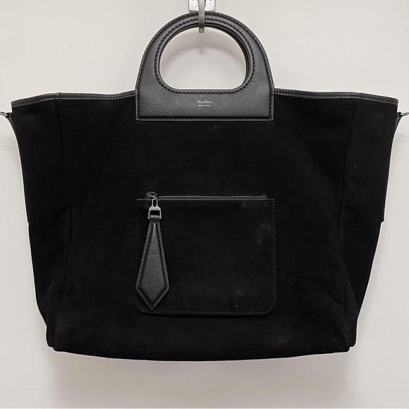 MaxMara Grace Reversible Black Grey Leopard Shearling Suede Leather Carryall Bag - Picture 3 of 10